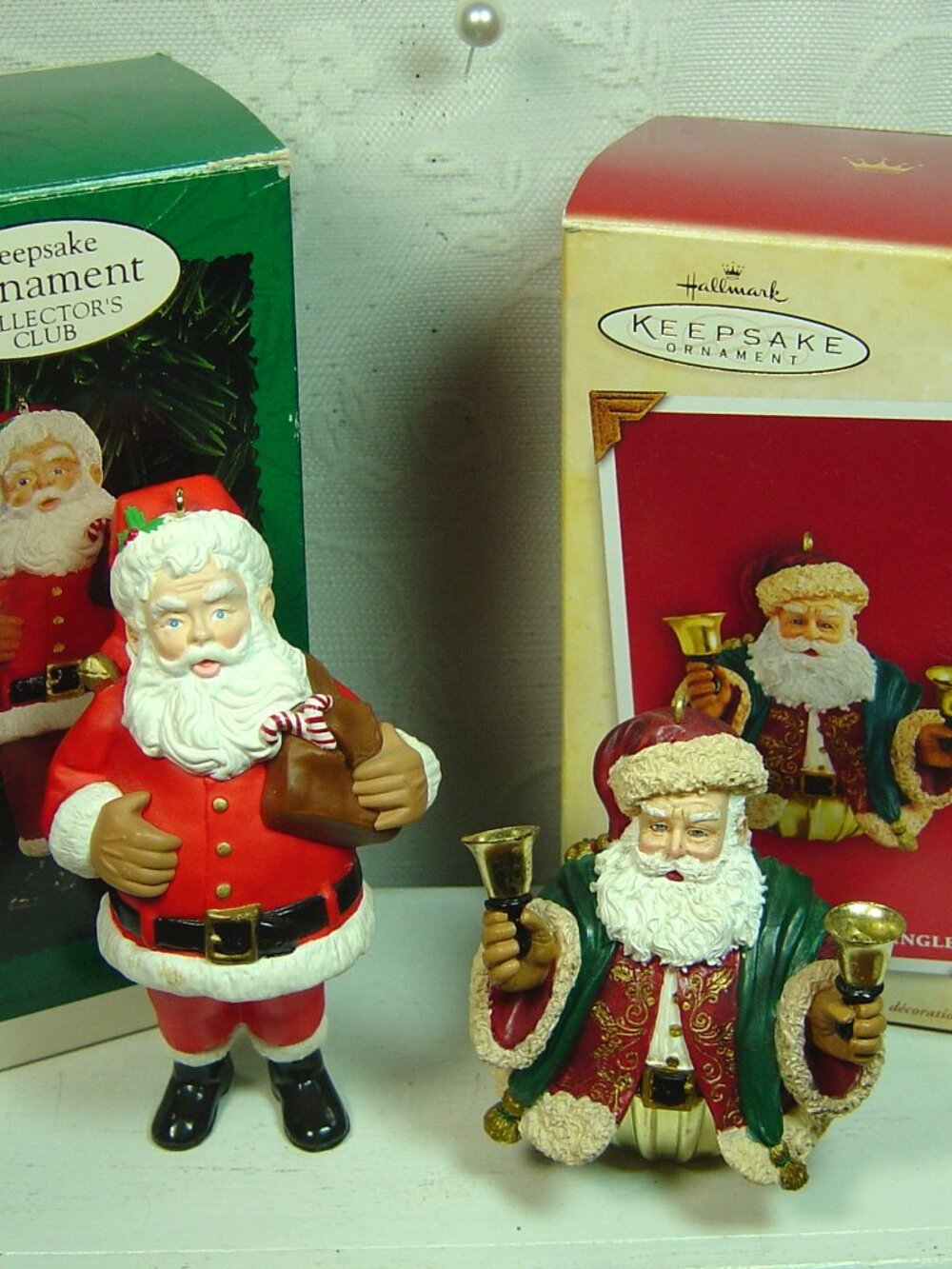 2 Hallmark Santa ornaments-Santa from 1996 & Jolly Old Kris Jingle-2004-boxes